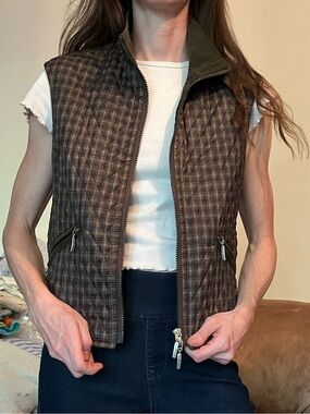 Barbour Quilted Olive Green Plaid Vest